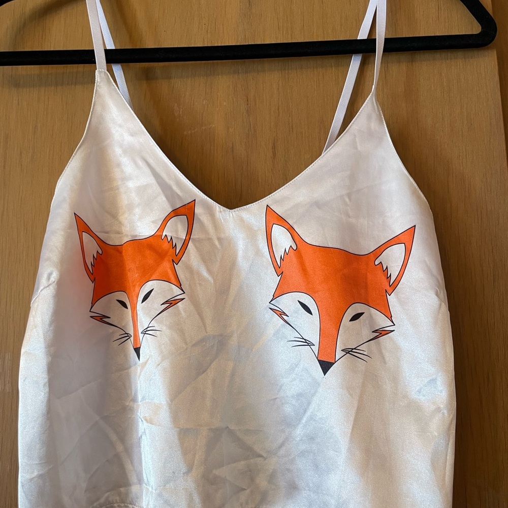 Fox Print Satin Camisole - White & Orange